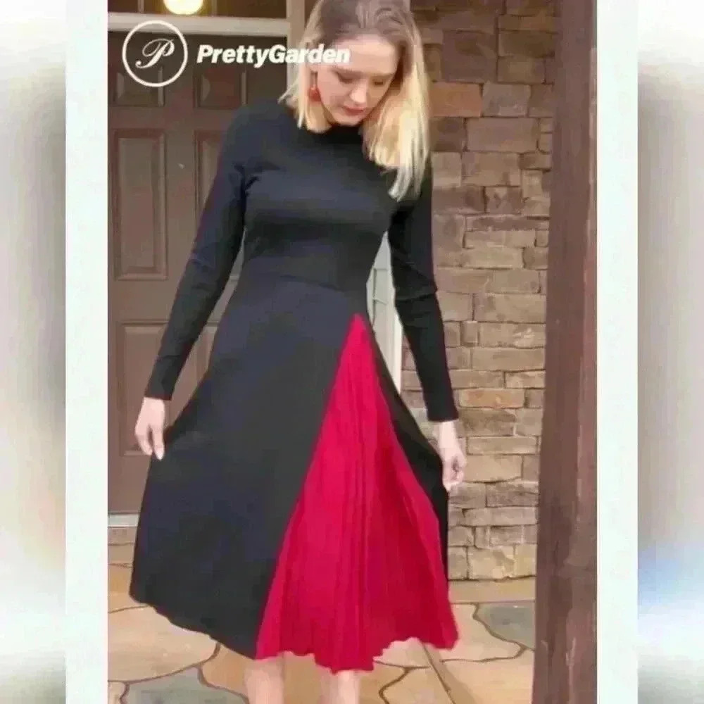 PRETTYGARDEN Women's Fall Long Sleeve Midi Dress Casual Ribbed Knit-NWT size Sm